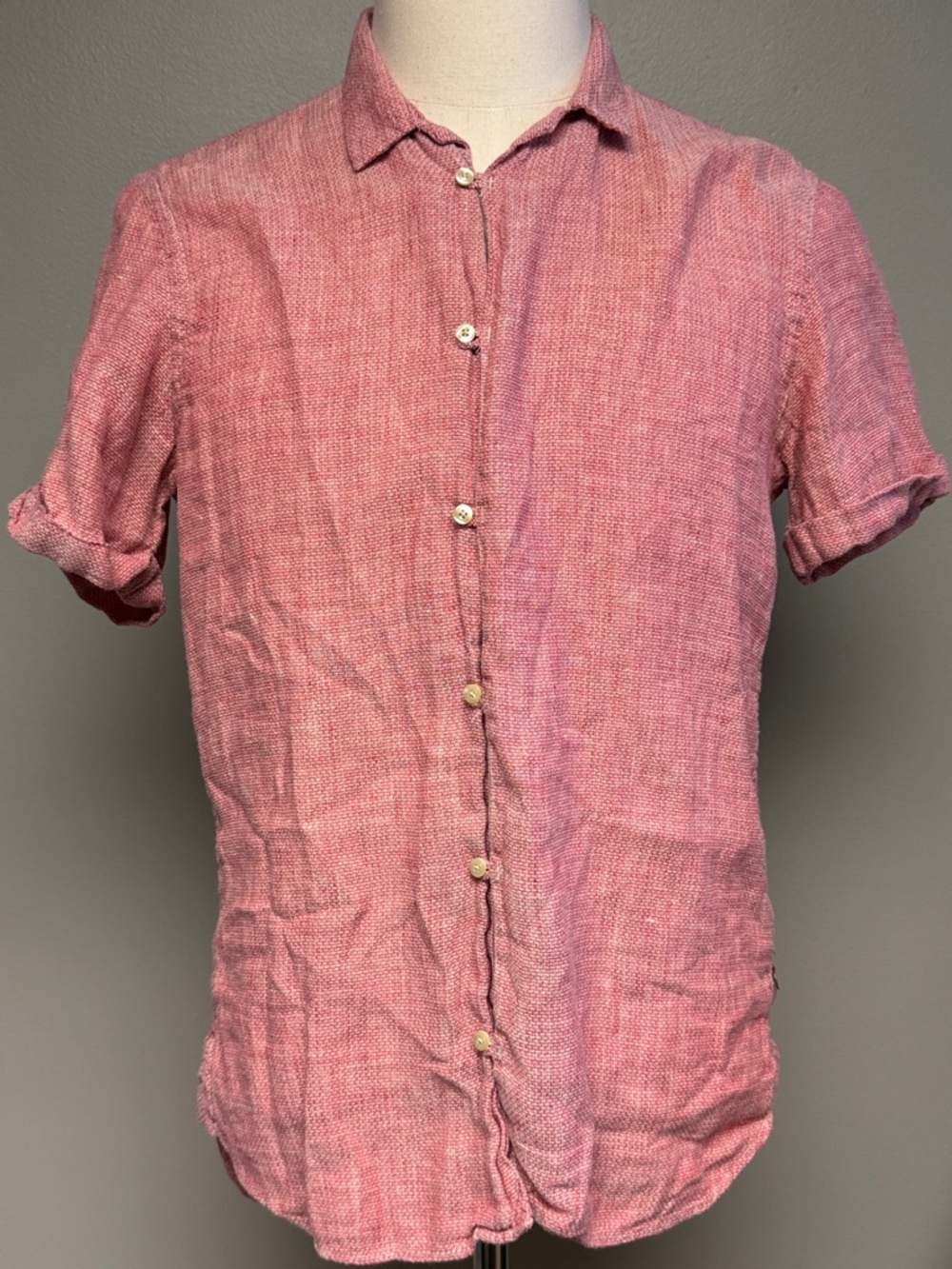 Scotch & Soda Linen Cotton Short Sleeve Button Shirt Pink M